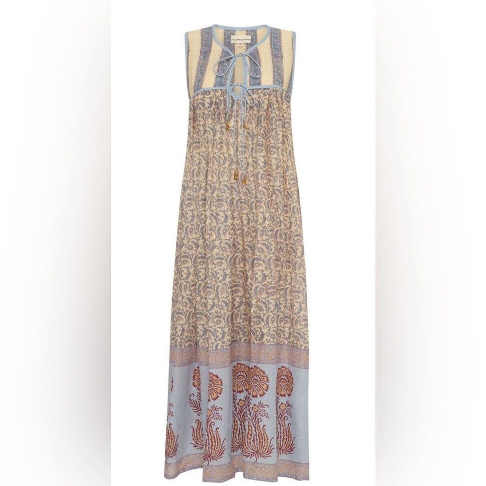 Daughters of India Blue and Cream Printed Maxi Dress